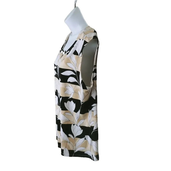 Laura Sleeveless Blouse Floral Black Cream Tan White L - Picture 4 of 7